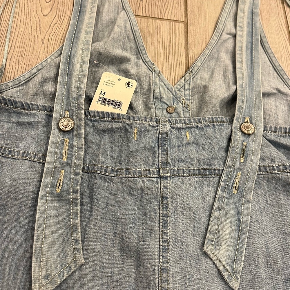 Free People Blue Bloom Pocket Full of Sunshine Denim Button-Down Dress